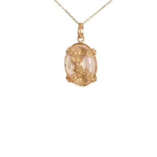 Fio pedra transparente com flores, Prata 925