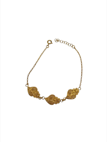 Pulseira três corações filigrana, Prata 925