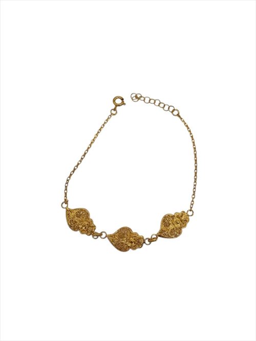 Pulseira três corações filigrana, Prata 925